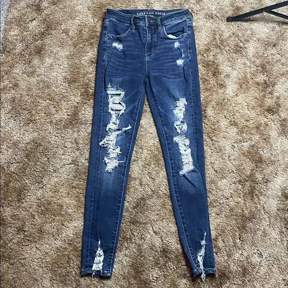 American Eagle Next Level Stretch High Rise Jegging SZ 2 Regular Distressed Rips - Picture 3 of 6